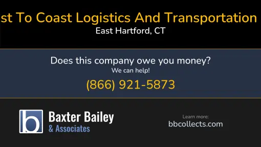 Updated Profile & Contacts for Coast to Coast Logistics And Transportation LLC. DOT: 1856650  MC: 672027.  MC: 672027.  Located in East Hartford, CT 06108 US. 