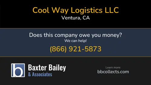 Cool Way Logistics LLC coolwaylogistics.com 4744 Telephone Road Ventura, CA DOT:3059833 MC:54551 1 (407) 537-2523