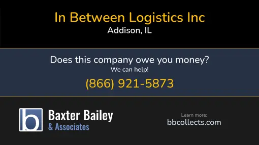 In Between Logistics Inc dba: IBL Updated Profile & Contacts for In Between Logistics Inc dba: IBL. DOT: 3346174  MC: 809018.   Located in Addison, IL 60101 US.